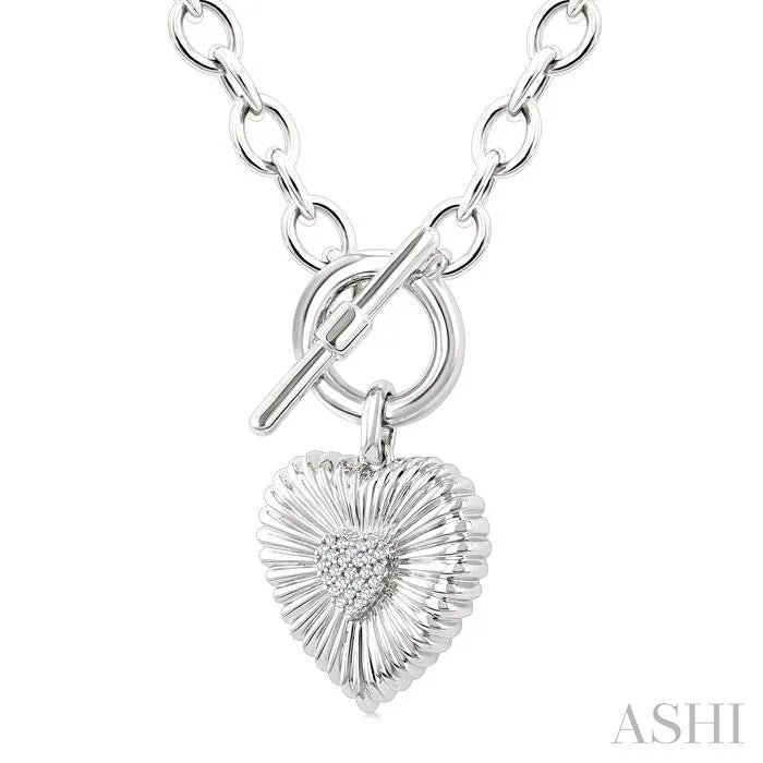 Silver Heart Fluted Toggle Diamond Fashion Necklace