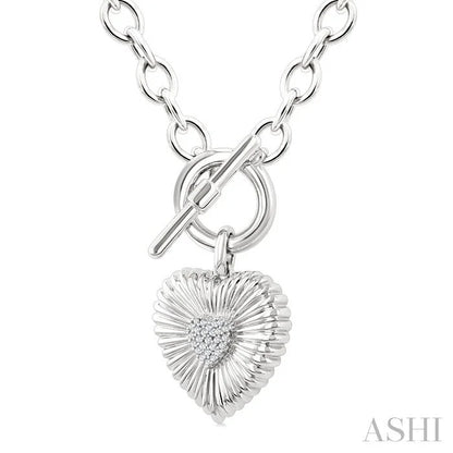Silver Heart Fluted Toggle Diamond Fashion Necklace