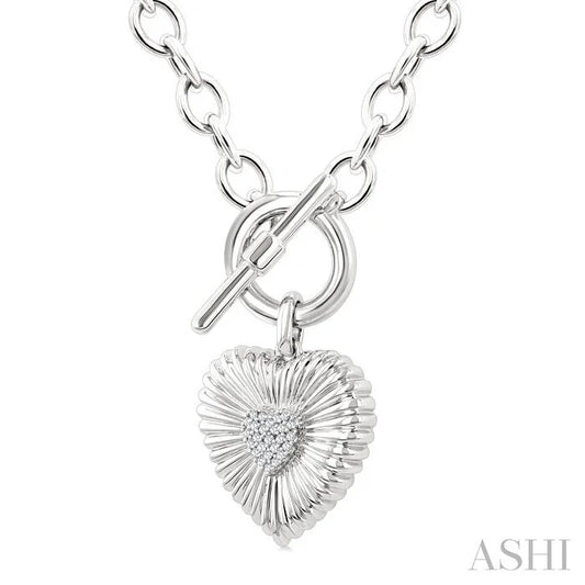 Silver Heart Fluted Toggle Diamond Fashion Necklace