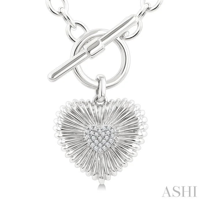 Silver Heart Fluted Toggle Diamond Fashion Necklace
