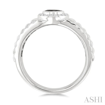 Silver Round Shape Men'S Onyx Diamond Ring
