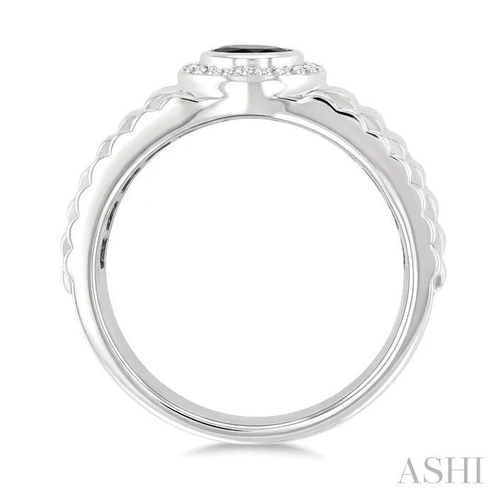 Silver Round Shape Men'S Onyx Diamond Ring