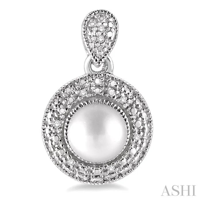 Silver Pearl & Halo Diamond Earrings