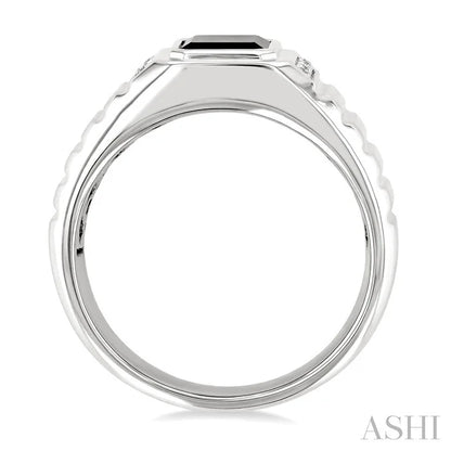 Silver Emerald Shape Men'S Onyx Diamond Ring