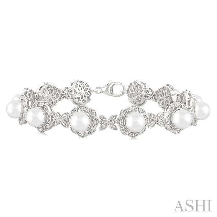Silver Floral Pearl & Diamond Bracelet