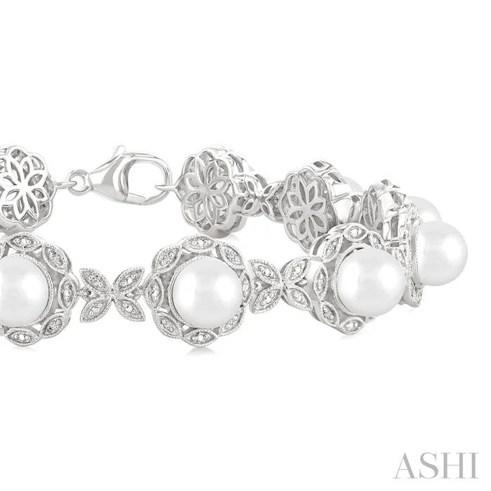 Silver Floral Pearl & Diamond Bracelet