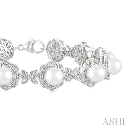 Silver Floral Pearl & Diamond Bracelet