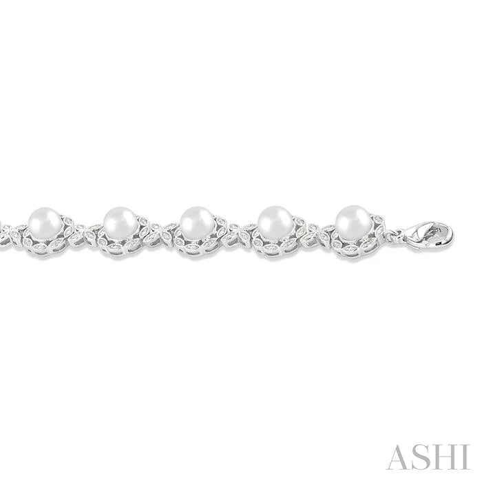 Silver Floral Pearl & Diamond Bracelet