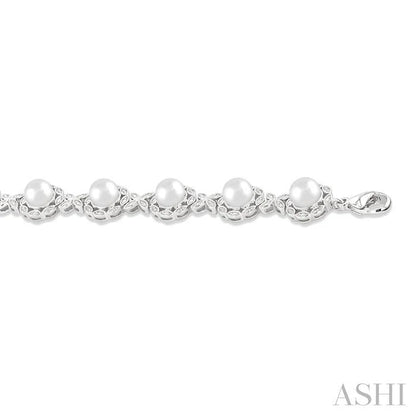Silver Floral Pearl & Diamond Bracelet