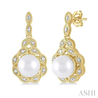 Gold Vermeil Pearl & Diamond Earrings