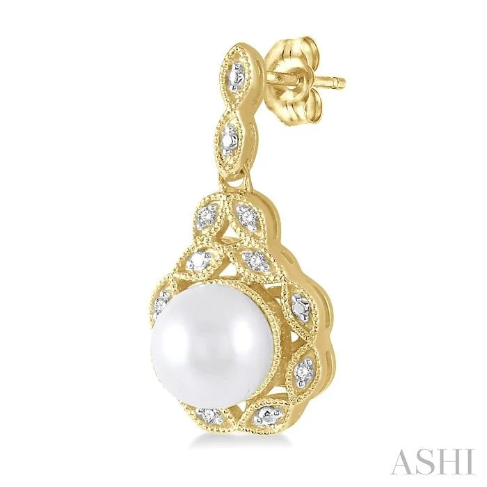 Gold Vermeil Pearl & Diamond Earrings