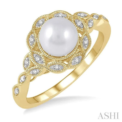 Gold Vermeil Pearl & Diamond Ring