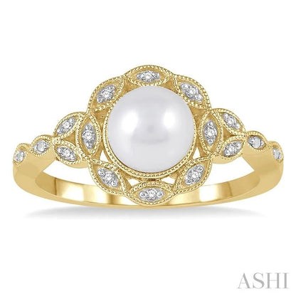 Gold Vermeil Pearl & Diamond Ring
