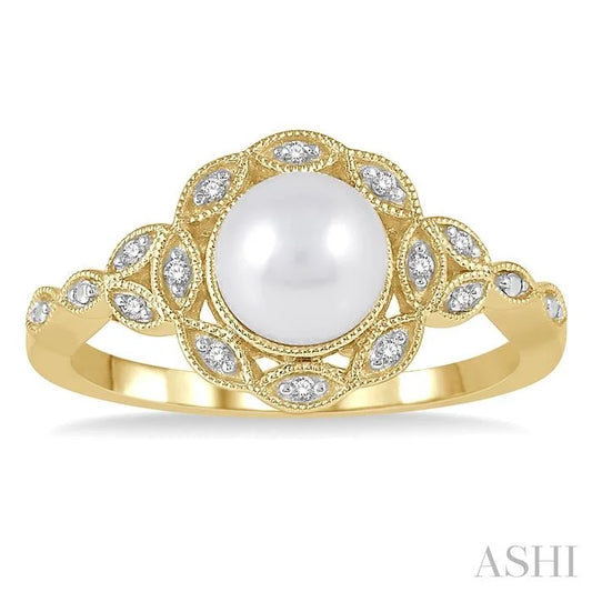 Gold Vermeil Pearl & Diamond Ring