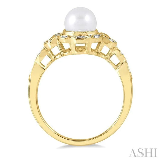 Gold Vermeil Pearl & Diamond Ring