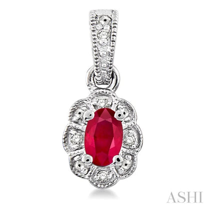 Silver Oval Shape Gemstone & Diamond Earrings