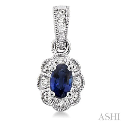 Silver Oval Shape Gemstone & Diamond Earrings