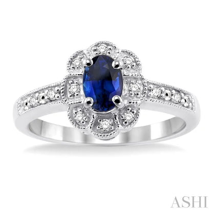 Silver Oval Shape Gemstone & Diamond Ring