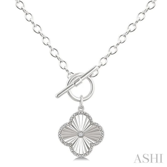 Silver Clover Fluted Toggle Diamond Fashion Necklace