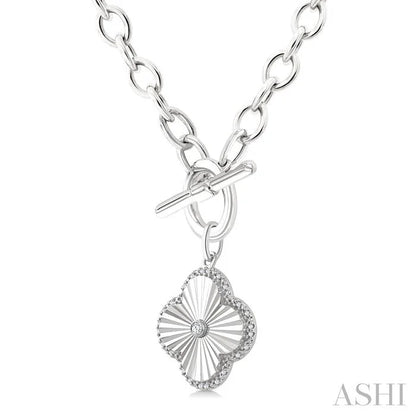 Silver Clover Fluted Toggle Diamond Fashion Necklace
