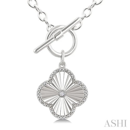 Silver Clover Fluted Toggle Diamond Fashion Necklace