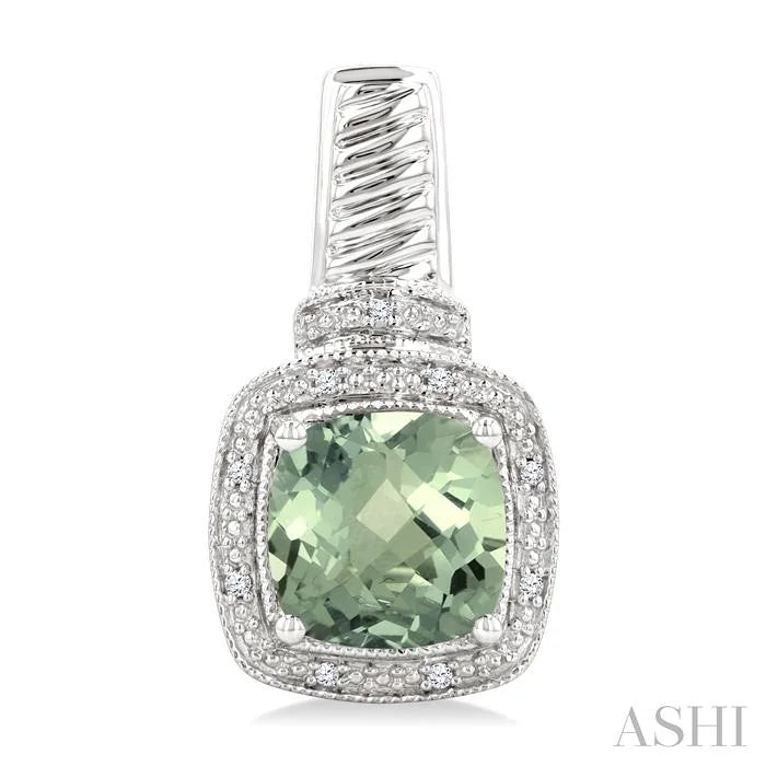 Silver Cushion Shape Gemstone & Diamond Earrings