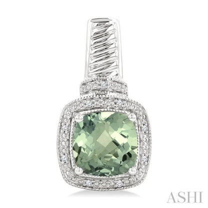 Silver Cushion Shape Gemstone & Diamond Earrings