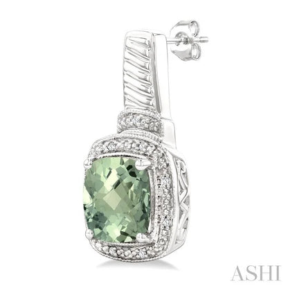 Silver Cushion Shape Gemstone & Diamond Earrings