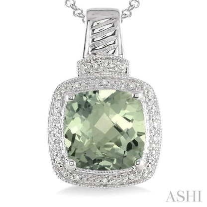Silver Cushion Shape Gemstone & Diamond Pendant