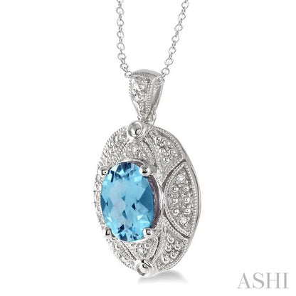 Silver Oval Shape Gemstone & Diamond Pendant