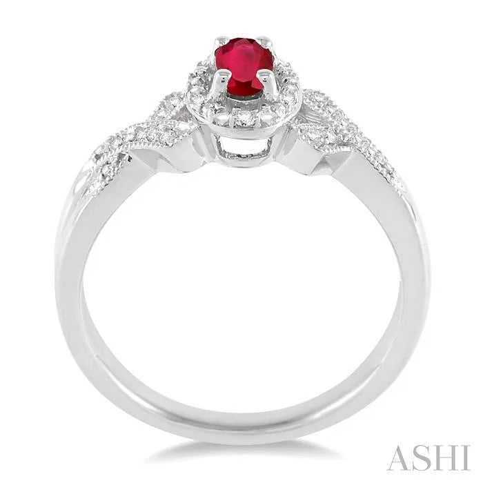 Silver Oval Shape Gemstone & Halo Diamond Ring