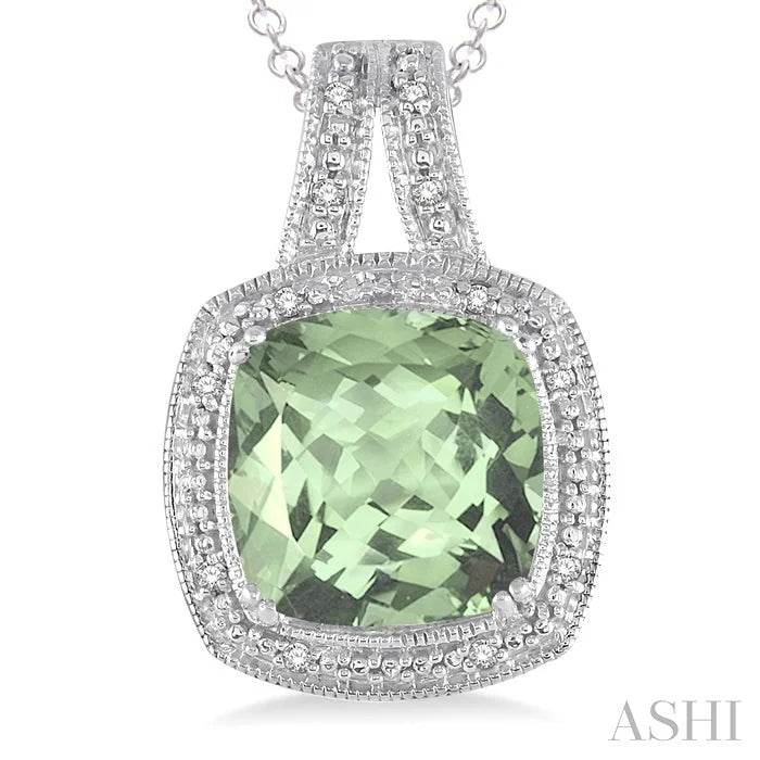 Silver Cushion Shape Gemstone & Diamond Pendant