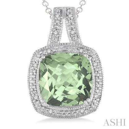 Silver Cushion Shape Gemstone & Diamond Pendant