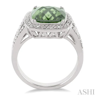 Silver Cushion Shape Gemstone & Diamond Ring