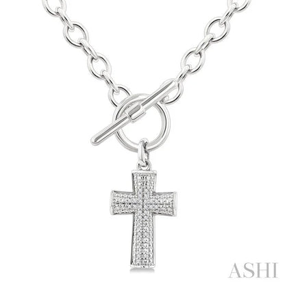 Silver Cross Toggle Diamond Fashion Necklace