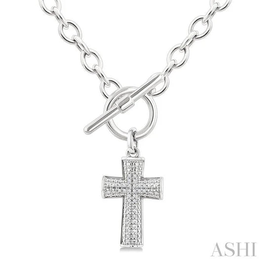 Silver Cross Toggle Diamond Fashion Necklace