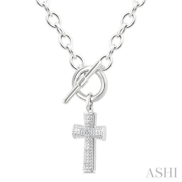 Silver Cross Toggle Diamond Fashion Necklace