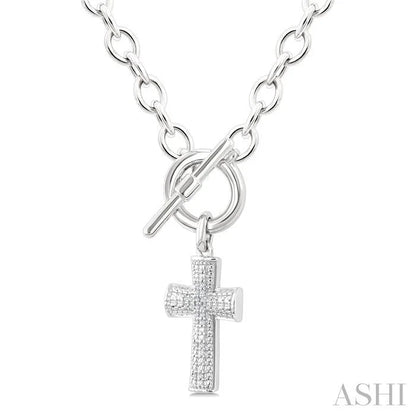 Silver Cross Toggle Diamond Fashion Necklace