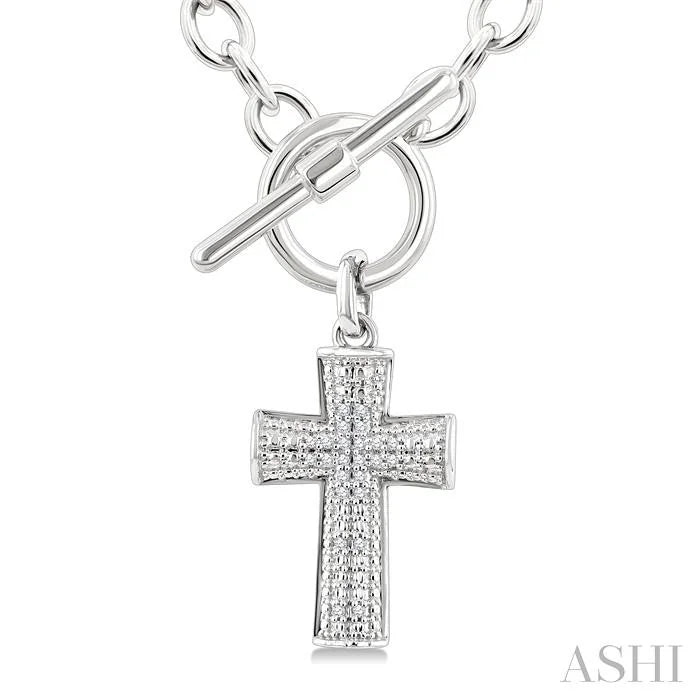 Silver Cross Toggle Diamond Fashion Necklace