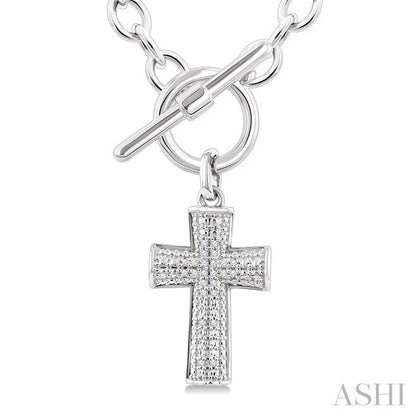 Silver Cross Toggle Diamond Fashion Necklace