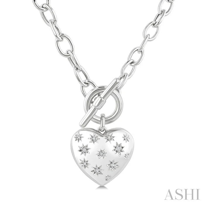 Silver Heart Toggle Mosaic Diamond Fashion Necklace