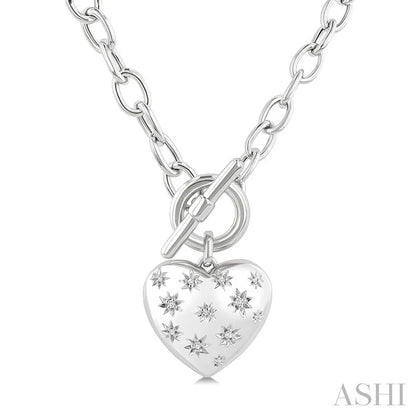 Silver Heart Toggle Mosaic Diamond Fashion Necklace