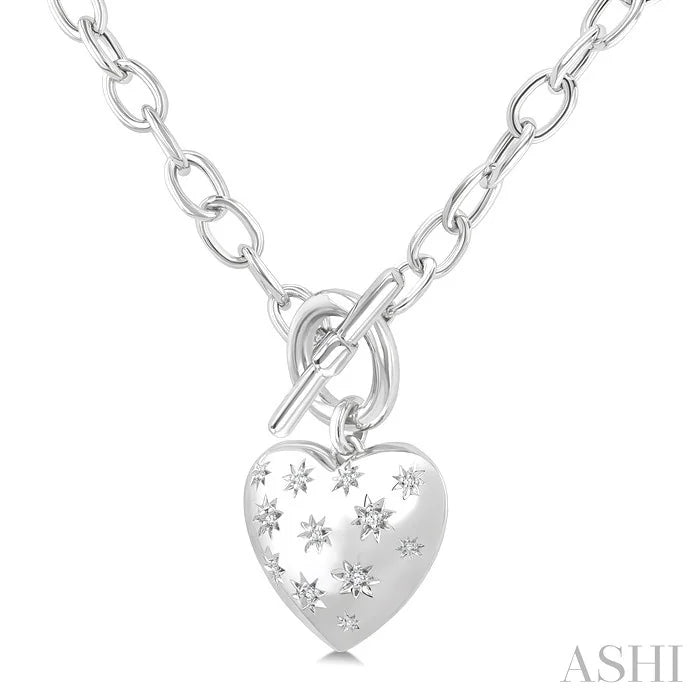Silver Heart Toggle Mosaic Diamond Fashion Necklace