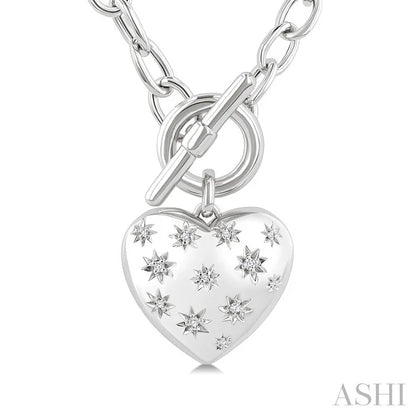 Silver Heart Toggle Mosaic Diamond Fashion Necklace