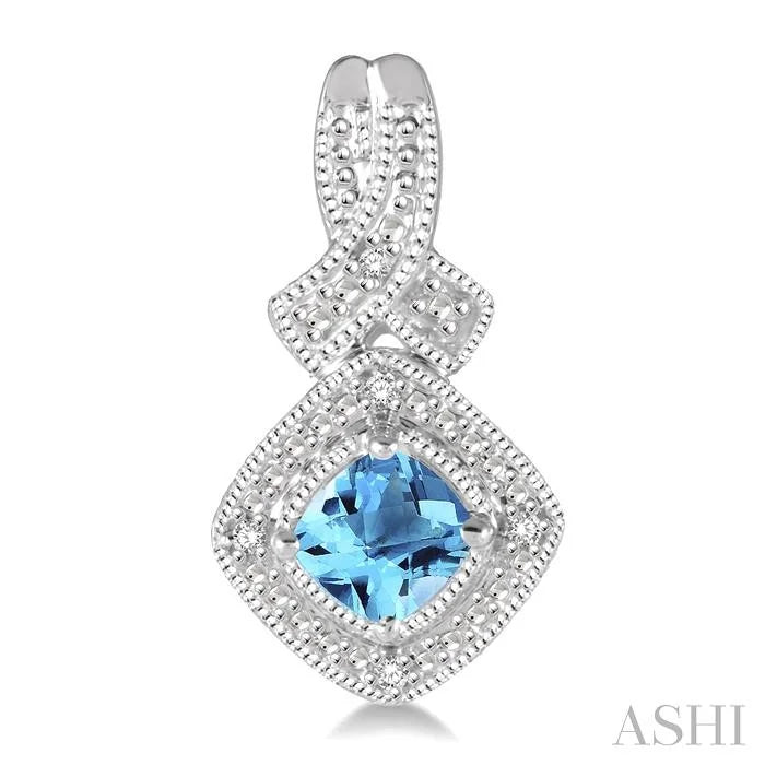 Silver Cushion Shape Gemstone & Diamond Earrings