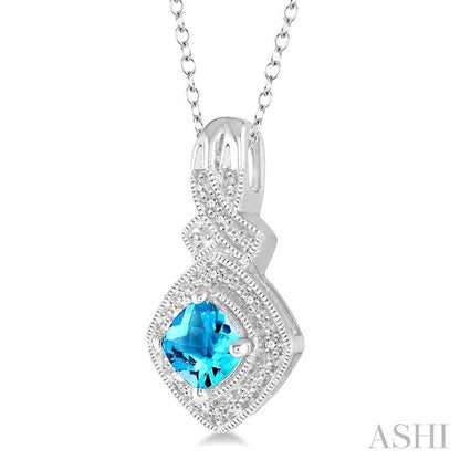 Silver Cushion Shape Gemstone & Diamond Pendant