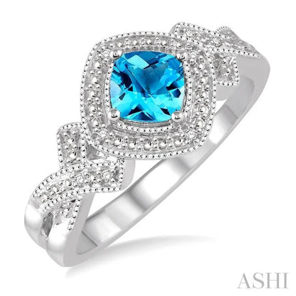Silver Cushion Shape Gemstone & Diamond Ring