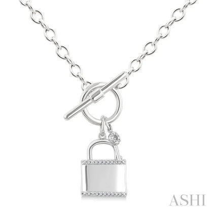 Silver Lock & Key Toggle Diamond Fashion Necklace