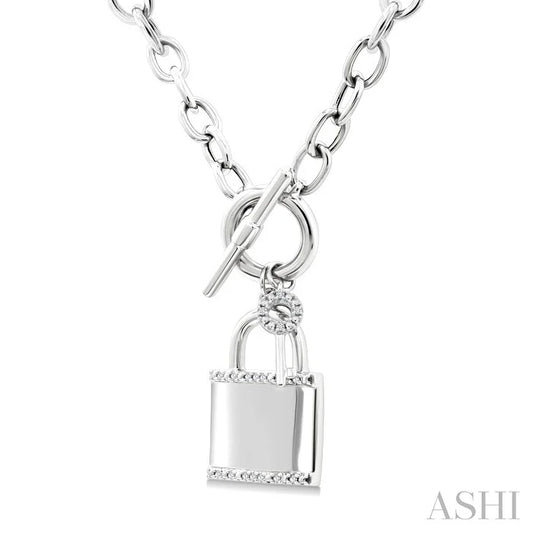Silver Lock & Key Toggle Diamond Fashion Necklace