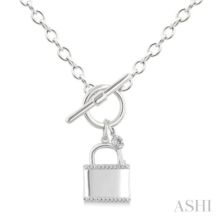 Silver Lock & Key Toggle Diamond Fashion Necklace